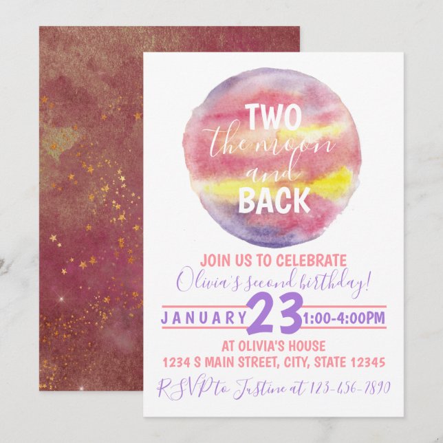 Invitation Deux lunes et le retour de l'anniversaire (Devant / Derrière)
