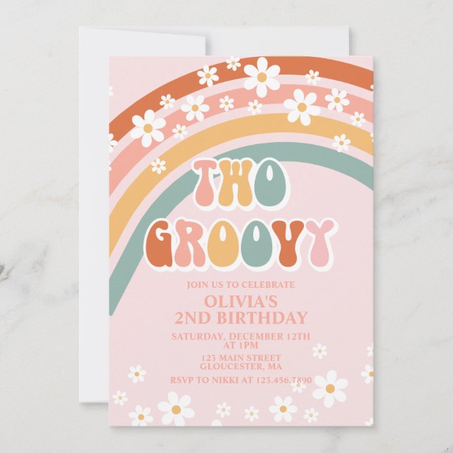 Invitation Deux marguerite Retro Super Anniversaire Invitatio (Devant)