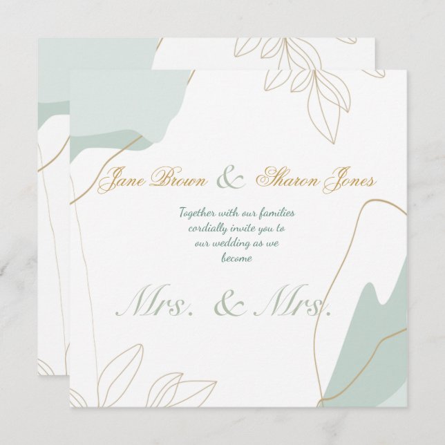Invitation Deux mariées aquarelle lesbienne verdure mariage  (Devant / Derrière)