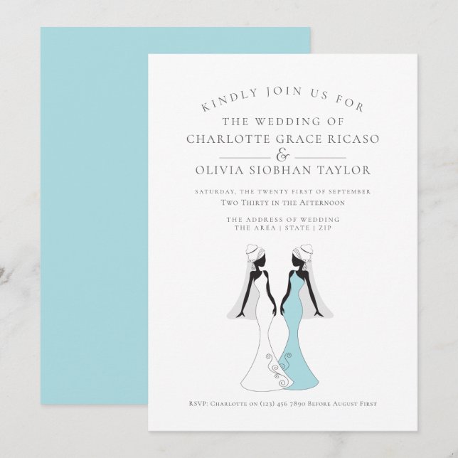 Invitation Deux Mariées Dans Les Années 1940 Style Bridal Gow (Devant / Derrière)