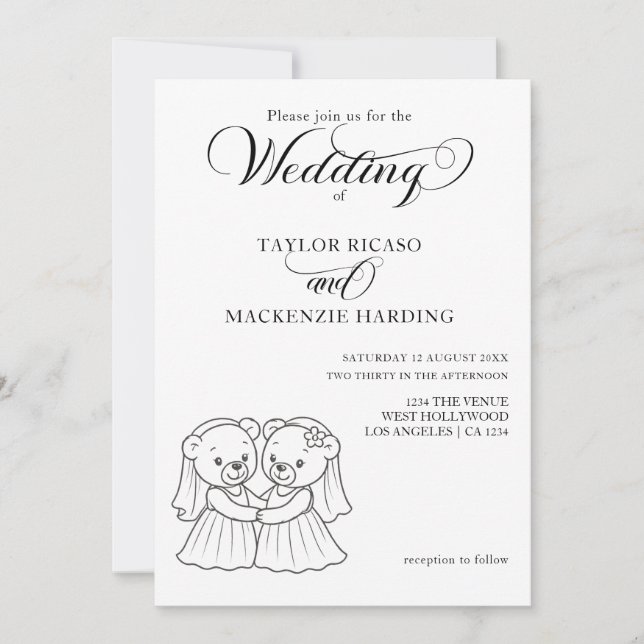 Invitation Deux mariées d'ours en peluche en robe Mariage (Devant)