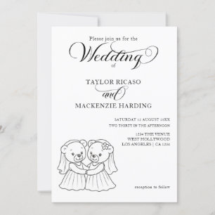Invitation Deux mariées d'ours en peluche en robe Mariage