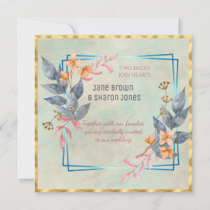 Invitation Deux mariées Lesbienne Aquarelle Fleurs Mariage
