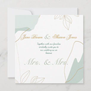Invitation Deux mariées Mariage lesbien à l'aquarelle et verd