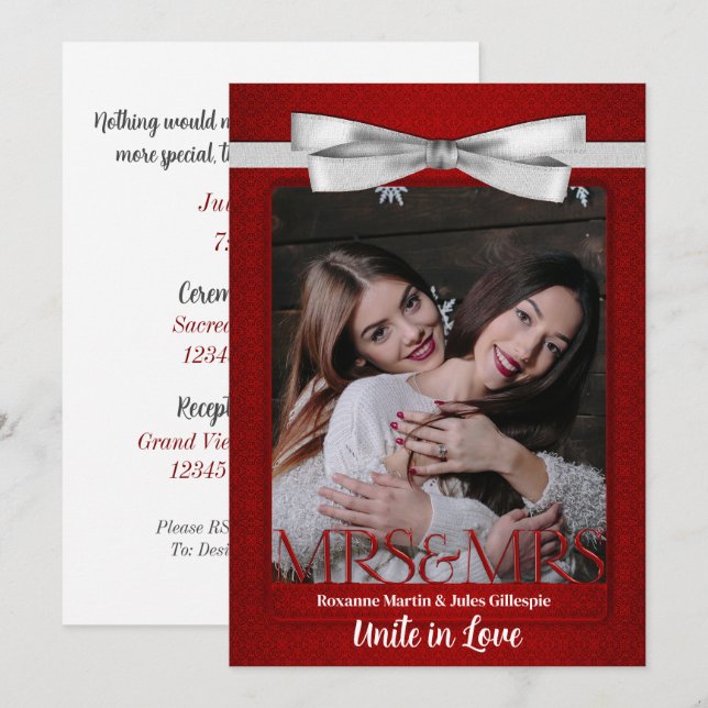 Invitation Deux mariées rouge avec Mariage White Gowns (Devant / Derrière)
