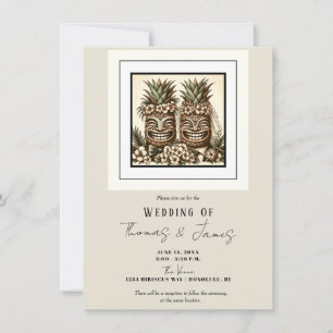 Invitation Deux mariés Gay Ananas Tête Tiki Rétro Mariage 