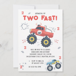 Invitation Deux Monstres de Camion Rouge Rapide 2ème Annivers