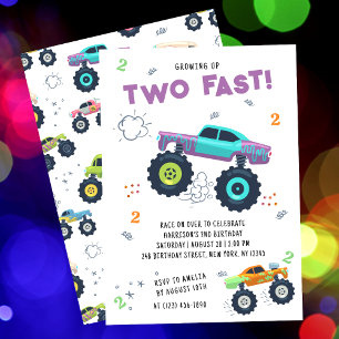 Invitation Deux monstres rapides pour un 2e anniversaire colo