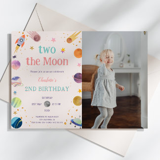 Invitation Deux Moon Pastel Outerspace Photo 2e anniversaire