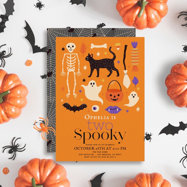 Invitation Deux Motifs Éffrayants d'Halloween Orange 2e Anniv (Créateur téléchargé)