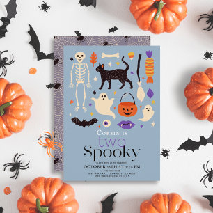 Invitation Deux Motifs Halloween Éffrayants Bleu 2ème Anniver