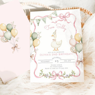 Invitation Deux Oie Idiote Fille Rose 2e Anniversaire