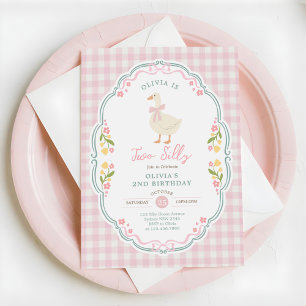 Invitation Deux Oie Ridicule Ruban Rose Fille 2e Anniversaire