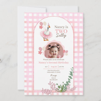 Invitation Deux oie sotte 2e anniversaire Pink Photo Invitati