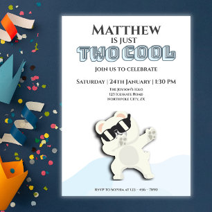 Invitation Deux ours polaires cool d'hiver dabbing 2ème anniv