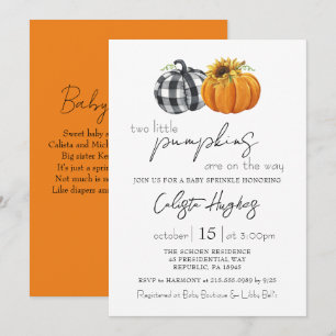 Invitation Deux petites citrouilles Jumeaux tournesol Bébé Sp