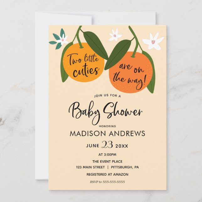 Invitation Deux petites cuties Baby shower jumeau (Devant)