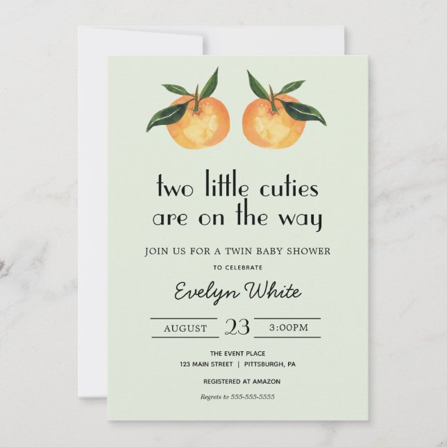 Invitation Deux Petites Cuties Sur Le Chemin Twin Baby shower (Devant)