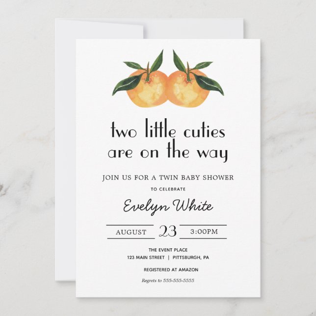 Invitation Deux Petites Cuties Sur Le Chemin Twin Baby shower (Devant)