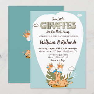 Invitation deux petites girafes baby shower girafe aquarelle