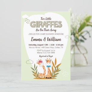 Invitation deux petites girafes baby shower girafe aquarelle