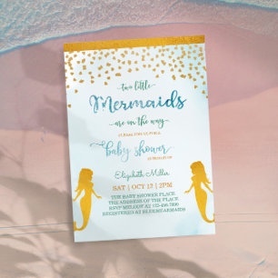Invitation Deux Petites Sirènes Thème Twin Girls Baby shower