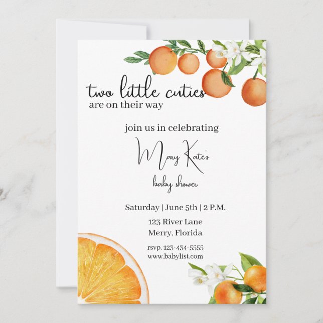 Invitation Deux petites villes sont en chemin baby shower (Devant)