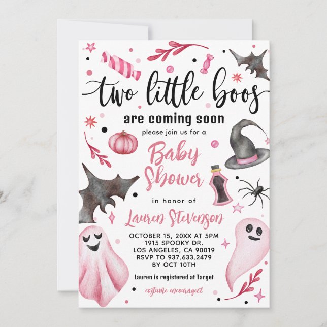 Invitation Deux petits Baby showers d'Halloween Boos (Devant)
