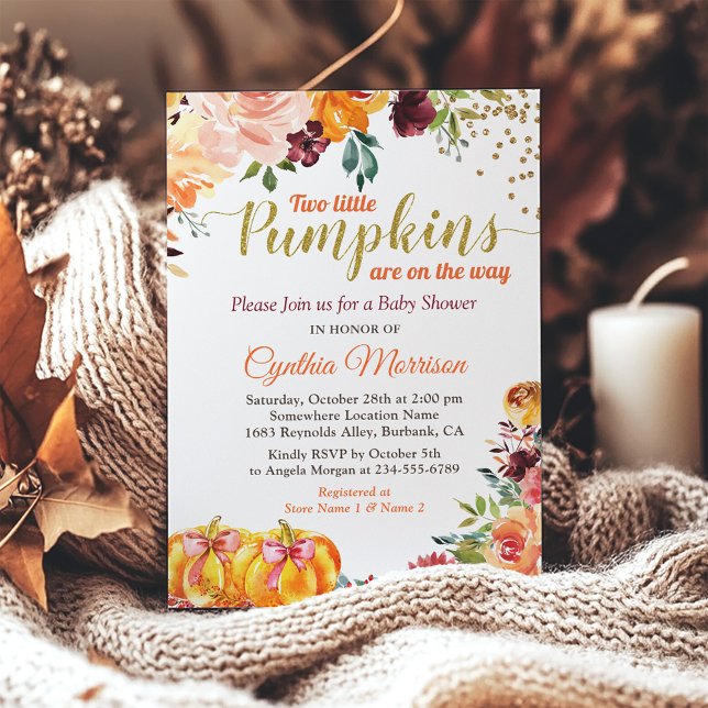 Invitation Deux Petits Citrouille Autumn Twin Girl Baby showe (Créateur téléchargé)