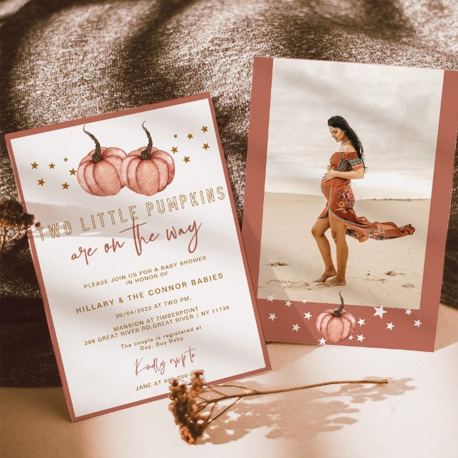 Invitation Deux Petits Citrouilles sont en route TWIN Baby sh (Créateur téléchargé)