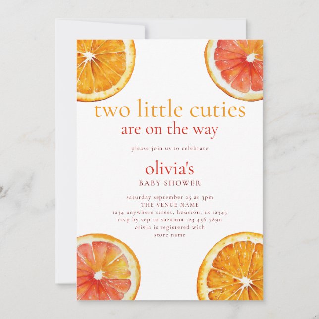 Invitation Deux Petits Cuties Orange Slices Jumeaux Baby show (Devant)