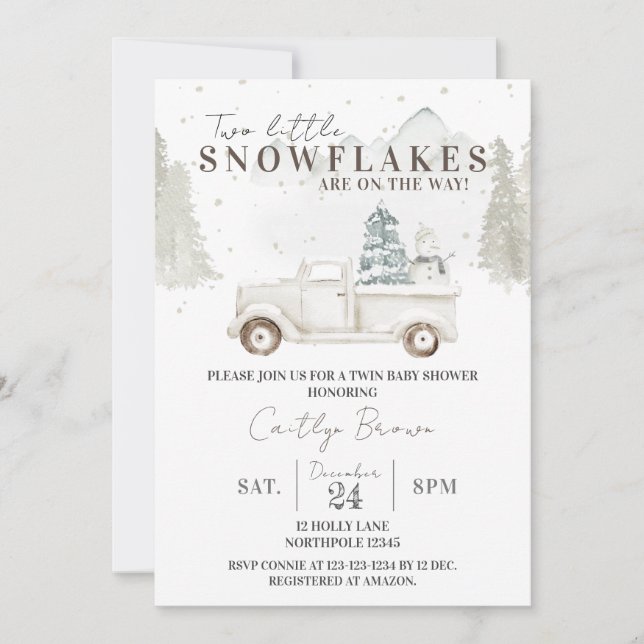 Invitation Deux petits flocons de neige sur le Baby shower Wa (Devant)