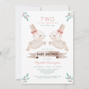 Invitation Deux Petits Lapins Bunny Twin Girls Baby shower