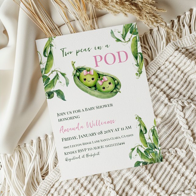 Invitation Deux petits pois dans un Baby shower jumeaux rose  (Créateur téléchargé)