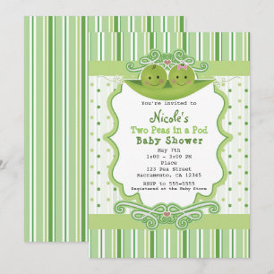 Invitation Deux petits pois dans un pod Twins Baby Shower Inv