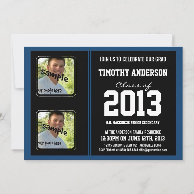 Invitation Deux photos de Sporty Boy Grad Black et Monaco Blu (Devant)