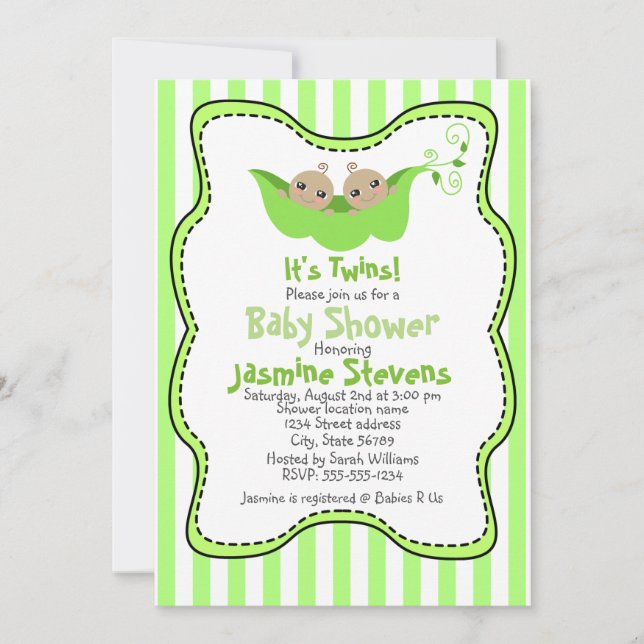 Invitation Deux pois dans une cosse jumelle le baby shower de (Devant)