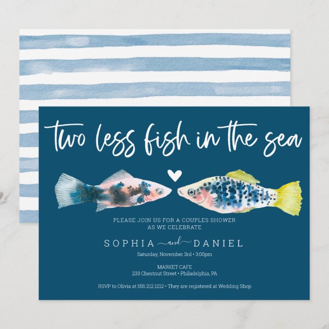Invitation Deux Poissons De Moins Dans La Mer Couples Douche  (Devant / Derrière)