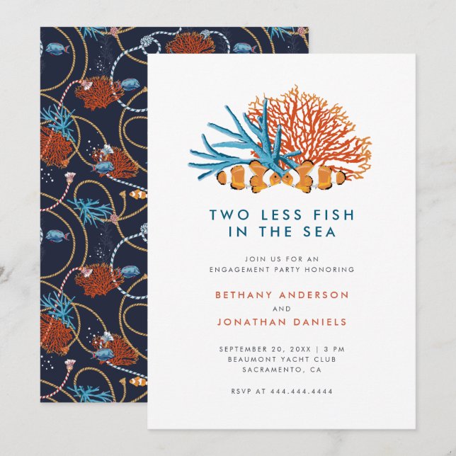 Invitation Deux Poissons De Moins Dans La Partie D'Engagement (Devant / Derrière)