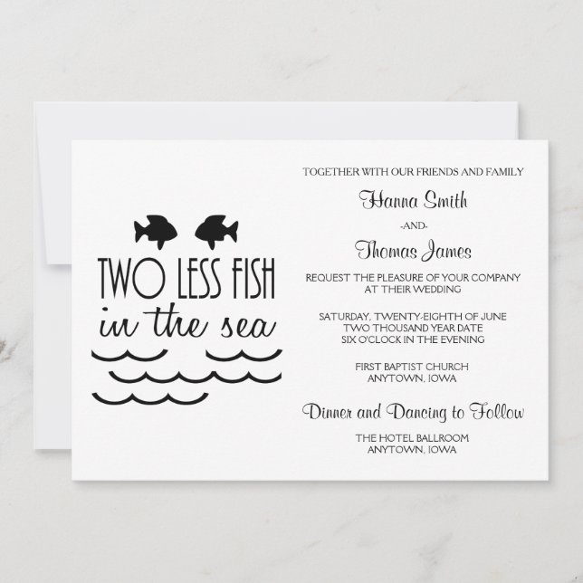 Invitation Deux poissons de moins dans le Mariage marin (Devant)