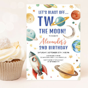 Invitation Deux pour la Lune ! Fête d'anniversaire de 2 ans g