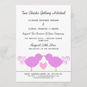 Invitation Deux poussins obtenant le mariage lesbien accroché