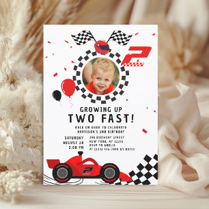 Invitation Deux Rapides 2e Anniversaire Enfants Cute Red Raci