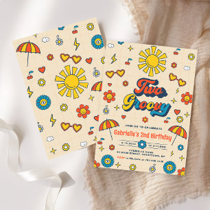 Invitation Deux Retro Super Daisy 2e fête d'anniversaire
