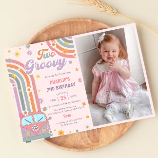 Invitation Deux Retro Super Daisy 2e fête d'anniversaire Phot