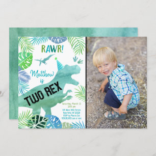 Invitation Deux Rex Dinosaur Verdure Anniversaire