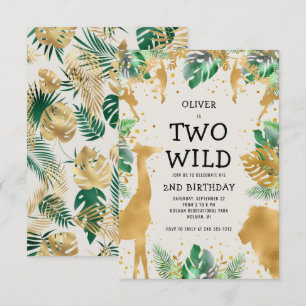Invitation Deux Safari Sauvage Vert Or Crème 2ème Anniversair