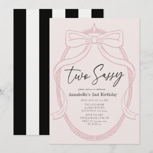 Invitation Deux Sassy Pink Tiara & Bow Girl 2e anniversaire