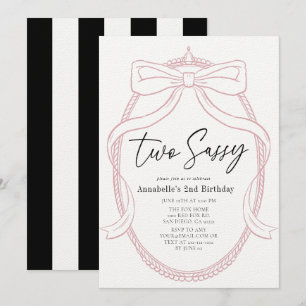 Invitation Deux Sassy Pink Tiara & Bow Girl 2e anniversaire