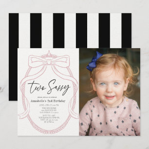 Invitation Deux Sassy Pink Tiara & Bow Girl Photo 2e annivers